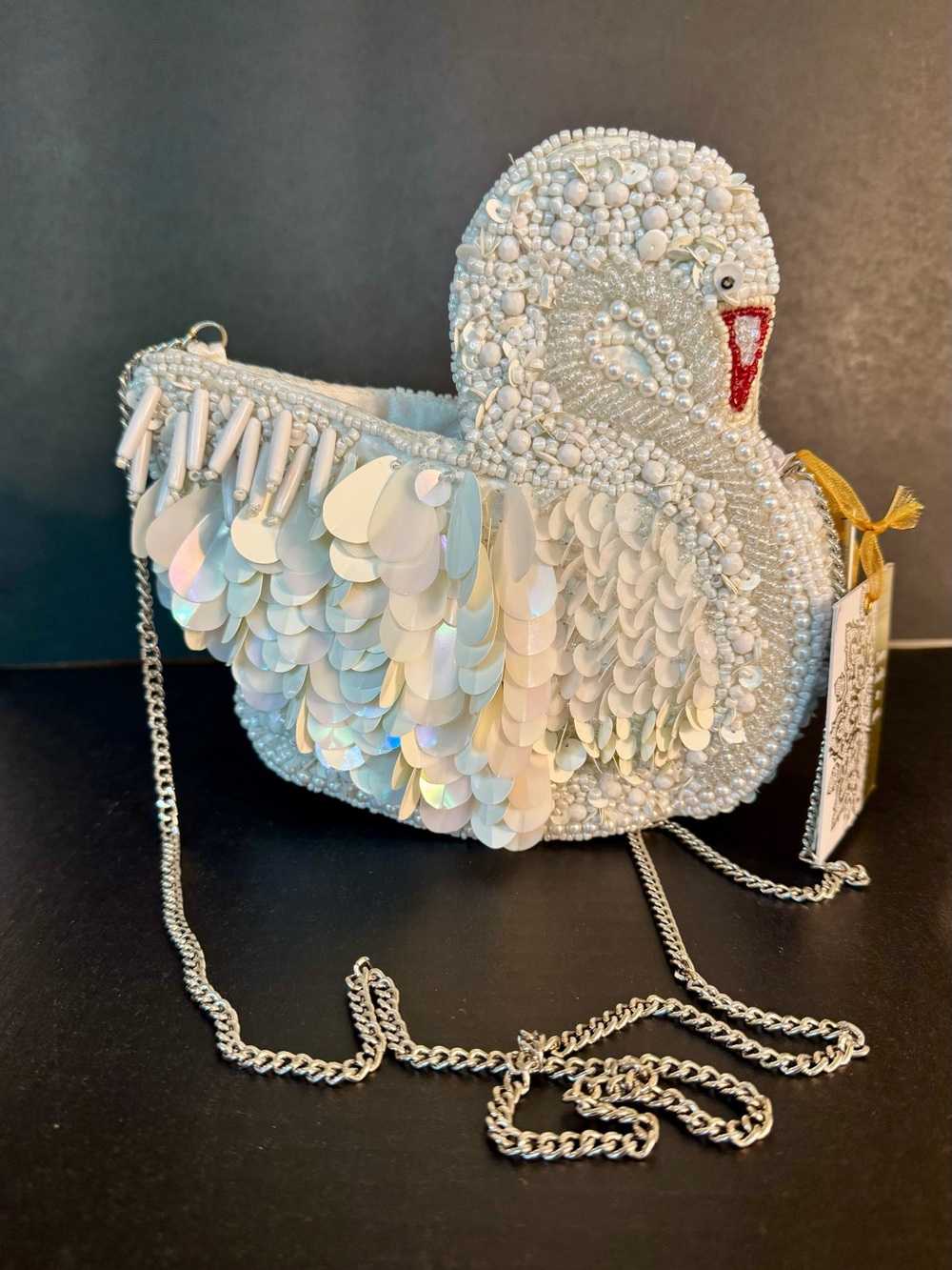 White Swan Beaded Handbag